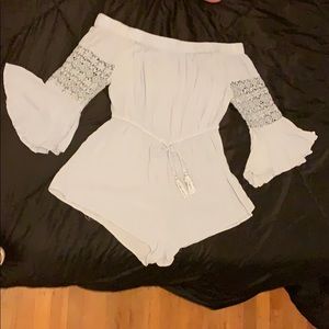 Baby blue romper with lace sleeves